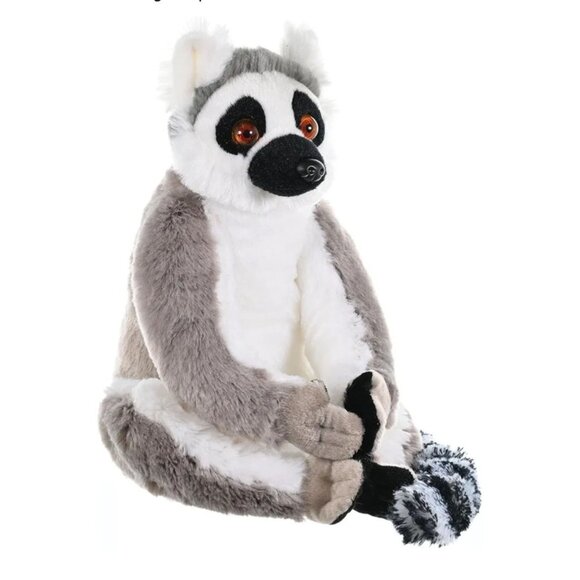 Wild Republic Ring-Tailed Lemur Stuffed Animal Plush Toy Approx 12" Soft Gray - Picture 1 of 8